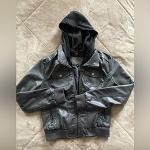 Large - Ci Sono Faux Black Leather Jacket w/ Removable Hood and Liner